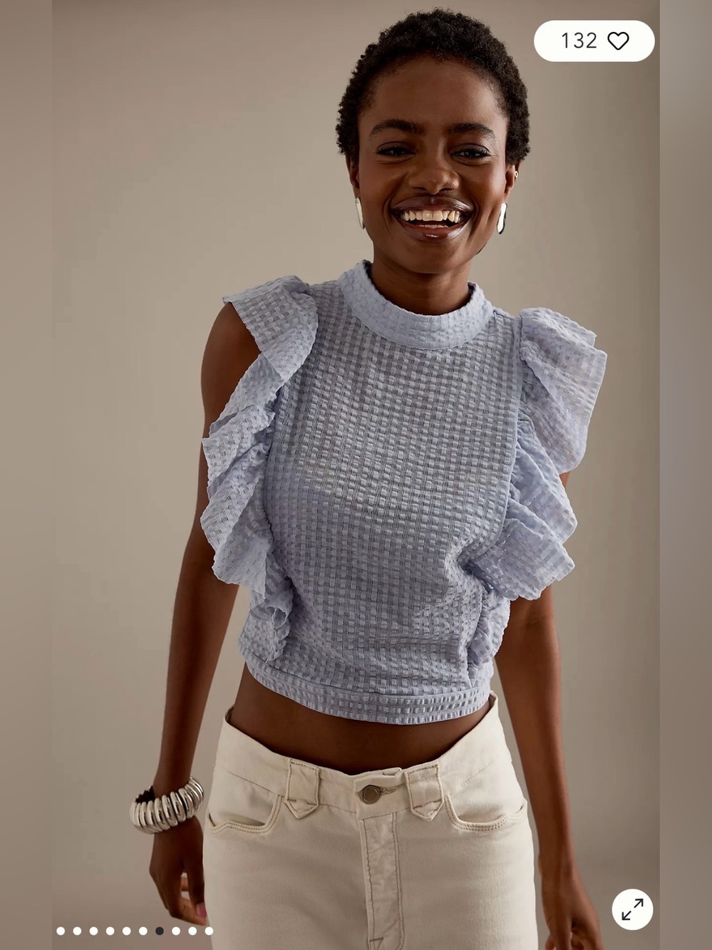 Anthropologie Maeve Cropped Ruffle mesh Top - Picture 6 of 10